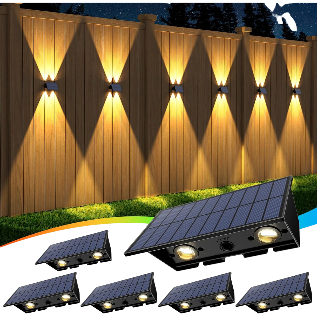 6-Pack 100 Lumens Super Bright Fence Solar Powered Wall Lights