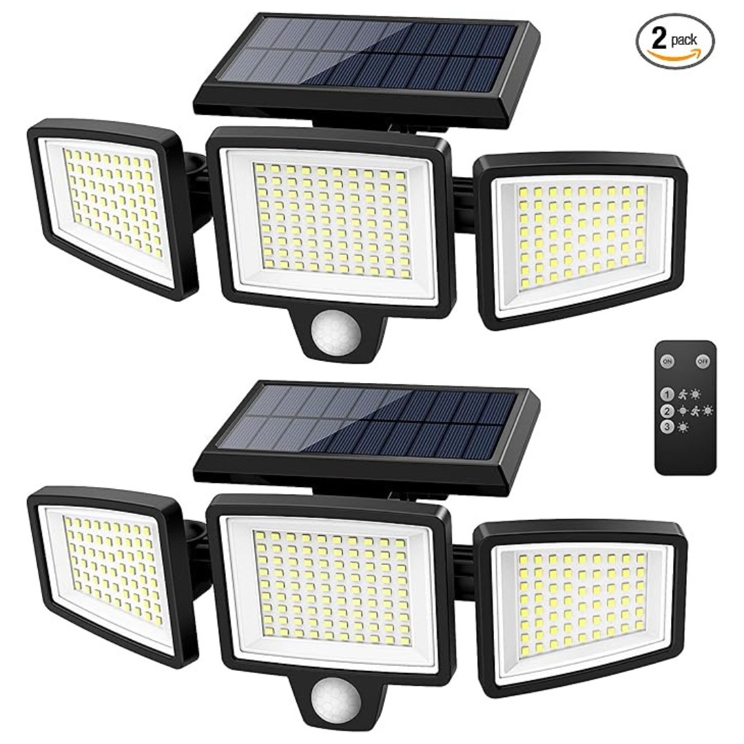 2-Pack 2500-Lumen Solar Outdoor LED Lights w/ Motion & Remote