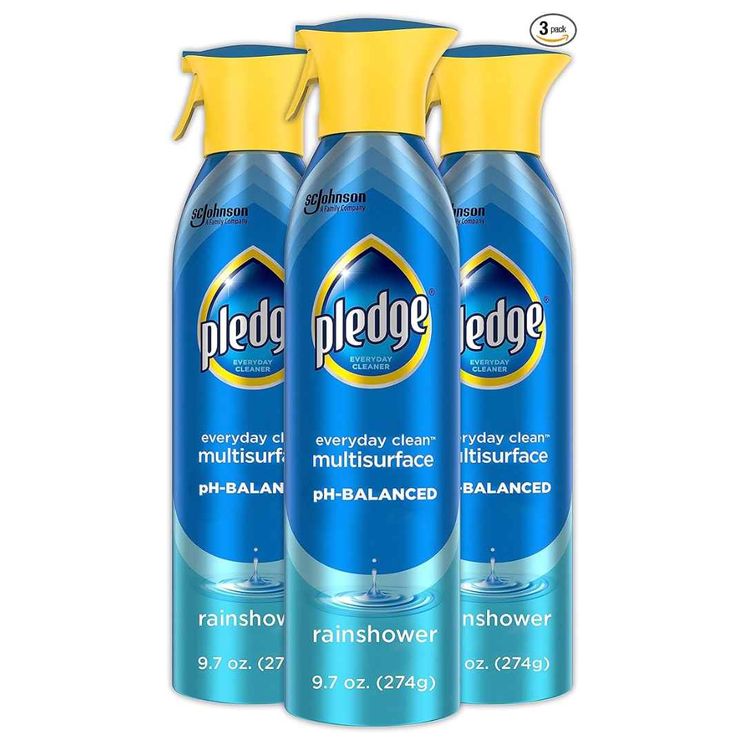 Pledge PH-Balanced Multisurface Spray, Everyday Cleaner, Rainshower Scent (9.7oz, Pack Of 3)