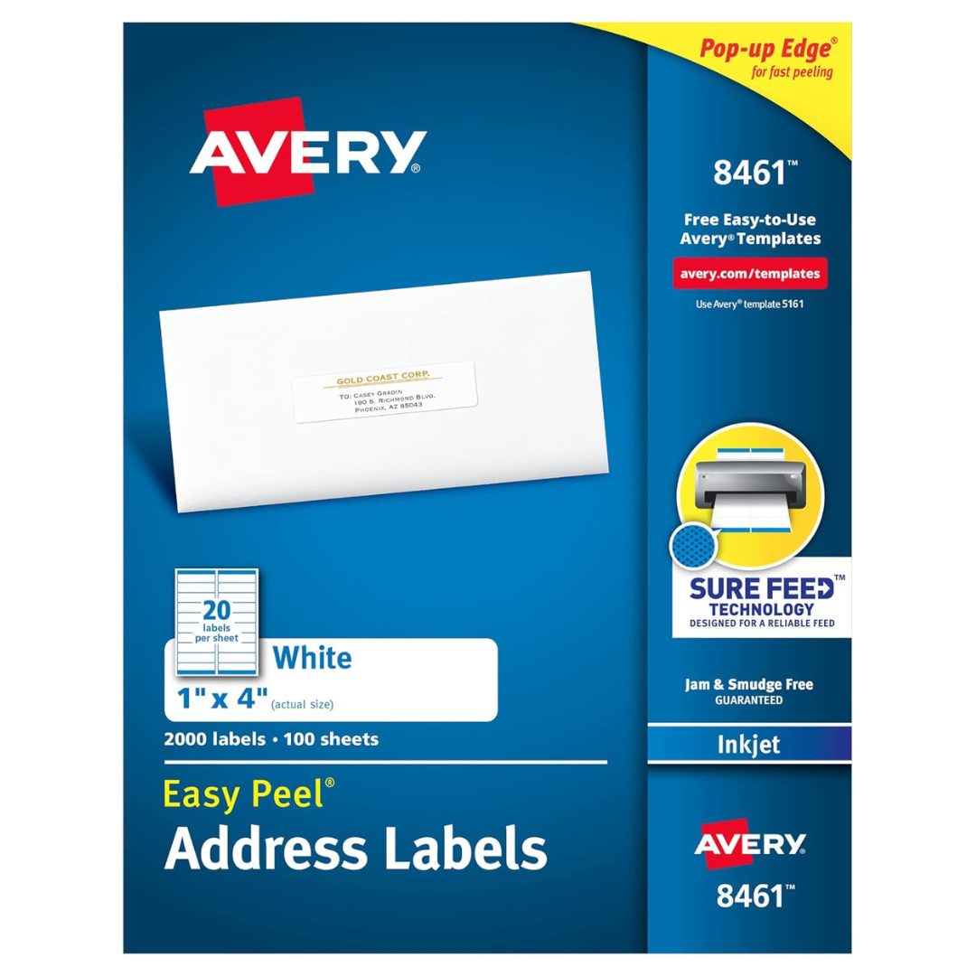 Avery Easy Peel Printable Address Labels With Sure Feed (1″ x 4″, 2,000 Blank Mailing Labels)