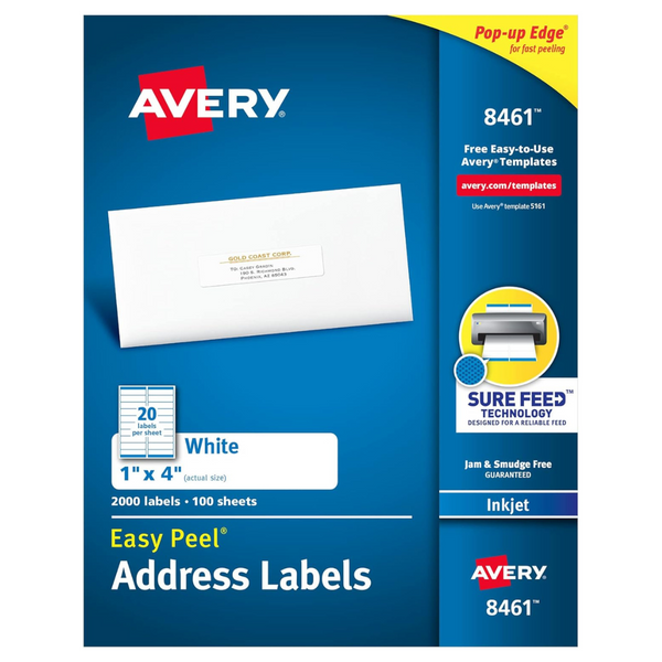 Avery Easy Peel Printable Address Labels With Sure Feed (1″ x 4″, 2,000 Blank Mailing Labels)