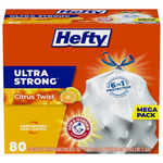 Hefty Ultra Strong 13 Gallon Trash Bags, Continuous Odor Control, White, Citrus Twist Scent (80 Bags)