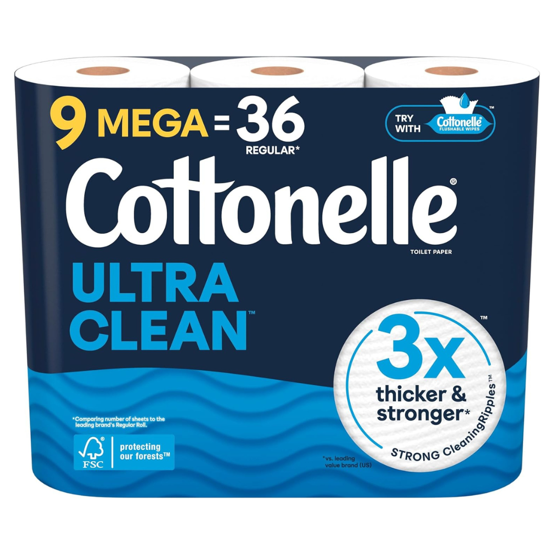 9-Pack of 284-Sheets Cottonelle Toilet Paper Mega Rolls (Ultra Clean)
