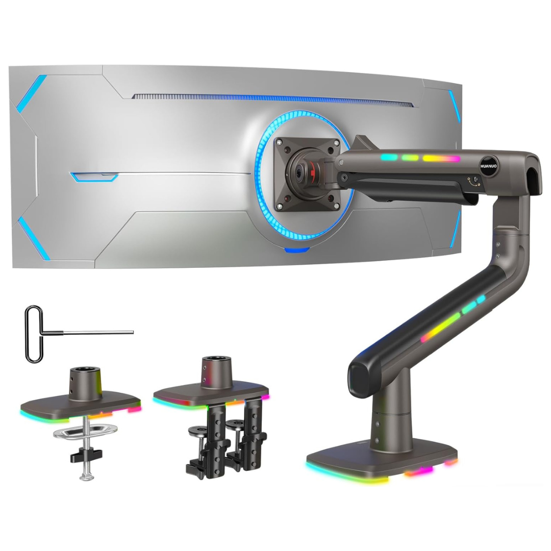 HUANUO Heavy-Duty RGB Single Monitor Arm