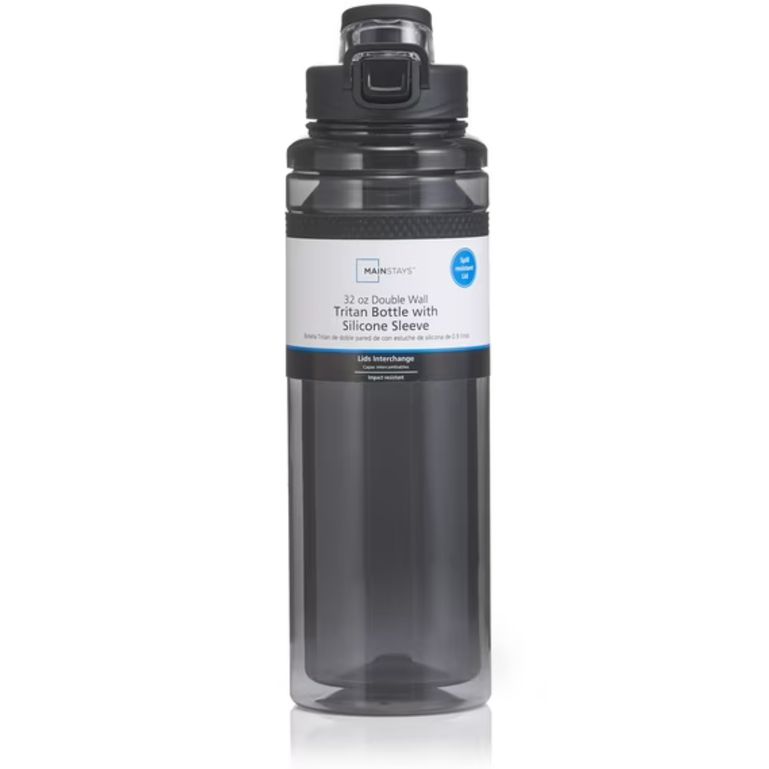 Mainstays 32 fl oz Rich Black Solid Print Plastic Water Bottle