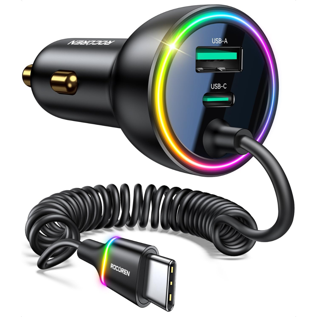 Rocoren 70W 2-USB Car Charger with 5.2ft 35W USB-C Cable