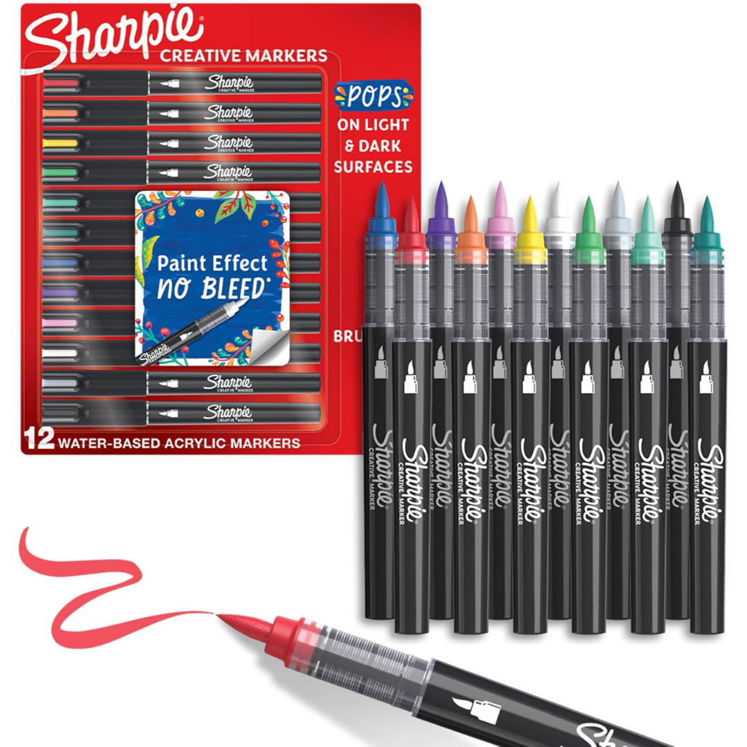 12-Count Sharpie Creative Paint-like Brush Tip Acrylic Markers