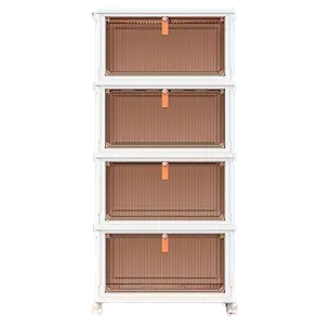 23-Quart 4-Tier Plastic Stackable Storage Bins With Wheels (Beige)