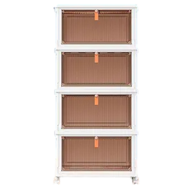 23-Quart 4-Tier Plastic Stackable Storage Bins With Wheels (Beige)