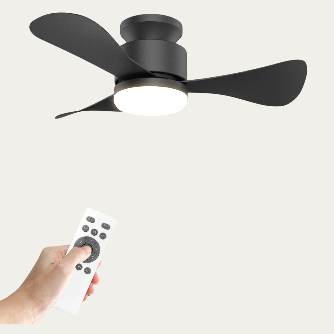 28'' Black Low Profile Ceiling Fan With Light And Remote