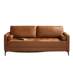 StyleWell Goodwin 75.6 in. Square Arm Faux Leather Mid-Century Modern Sofa With Bolster Pillows