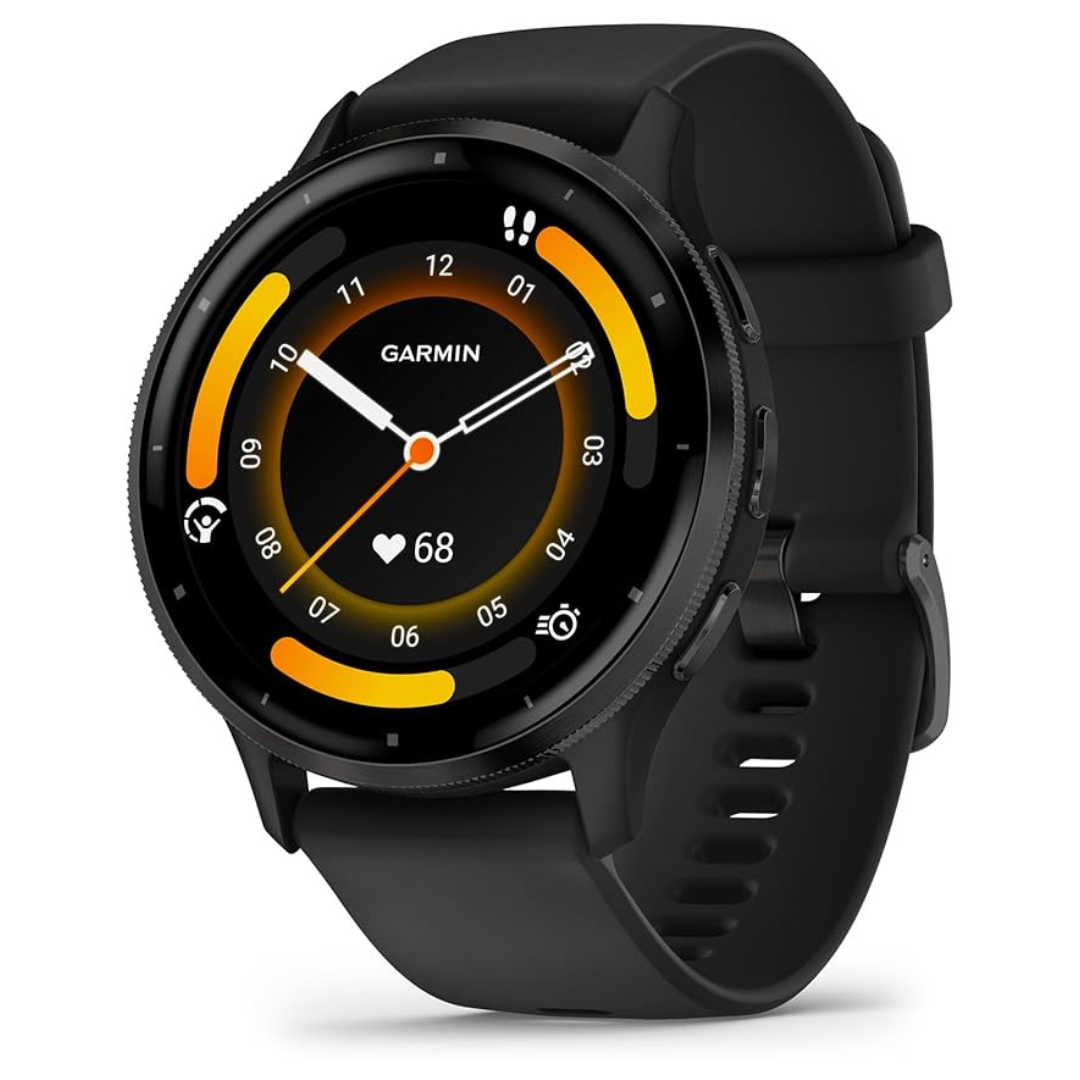 Garmin Venu 3 Slate Stainless Steel Bezel 1.4-Inch AMOLED Touchscreen Display Smart Watch With 45mm Black Case And Silicone Band