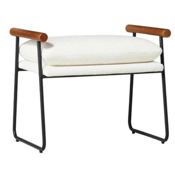 Cushioned Metal & Wood Ottoman