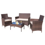 Tozey Brown 4-Pieces Wicker Outdoor Rattan Wicker Patio Furniture Set With Beige Cushions