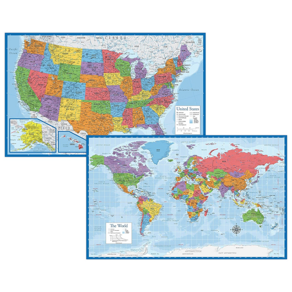 18" x 29" Laminated World Map & US Map Poster Set