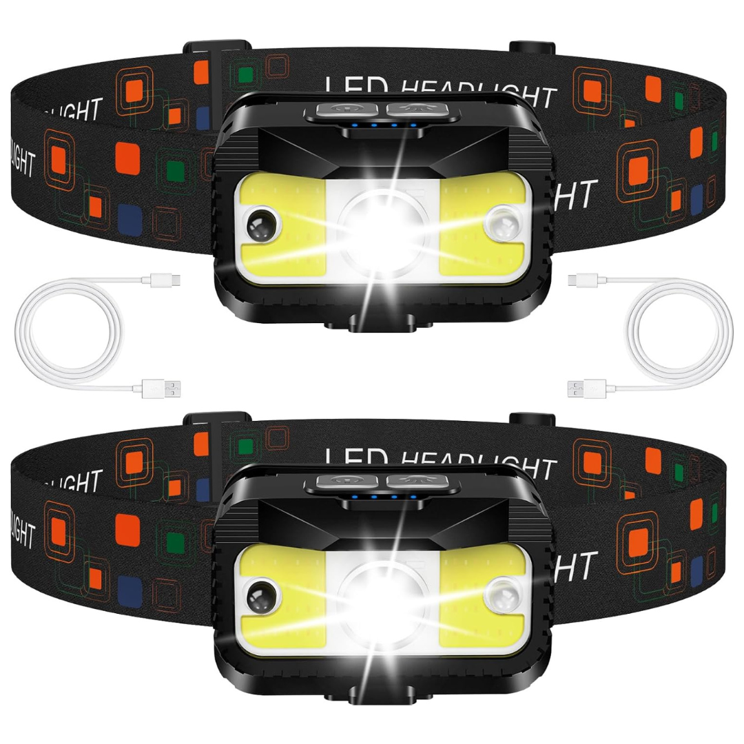 2-Pack 1200-Lumen Rechargeable LED Head Lamps with Motion Sensor