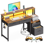 48" Reversible Office Desk with 4 Drawers, Led Lights & Power Outlet