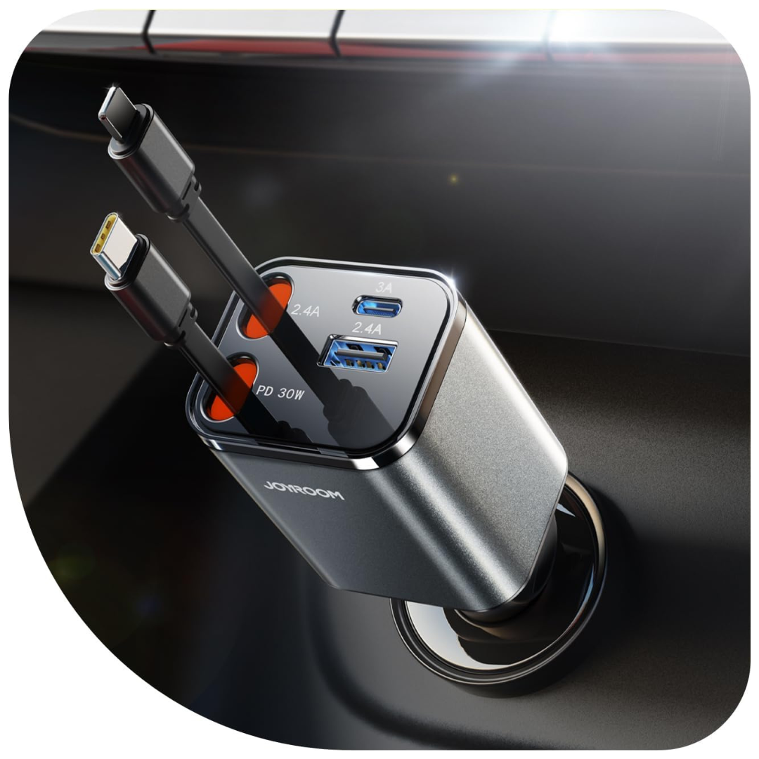 2025 Ultra-Compact 69W USB-C Retractable Car Charger