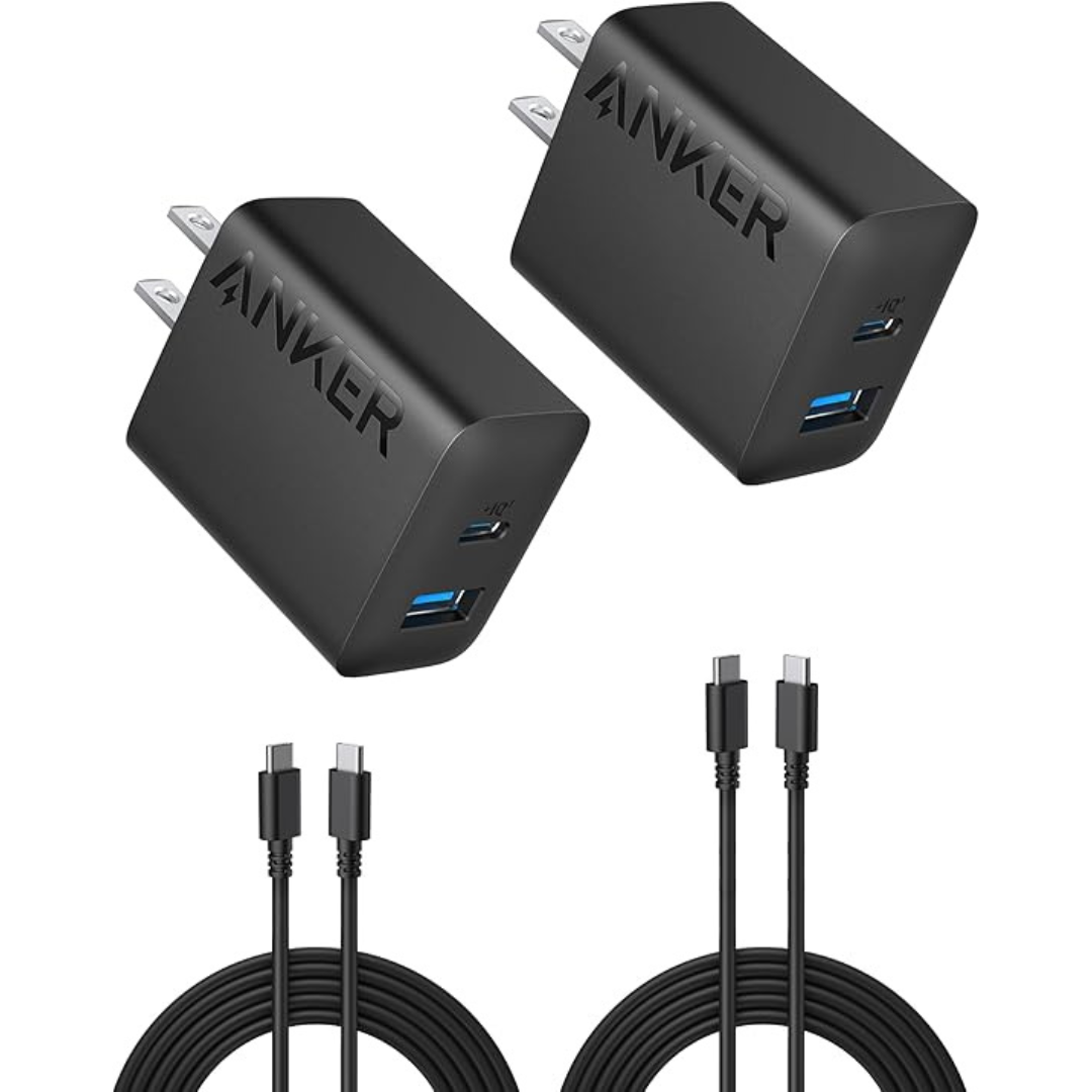 2-Pack Anker 20W 2-Port USB Wall Chargers w/ 2-Pack 5' USB-C Cables