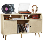 Rattan Record Player Stand With Vinyl Storage