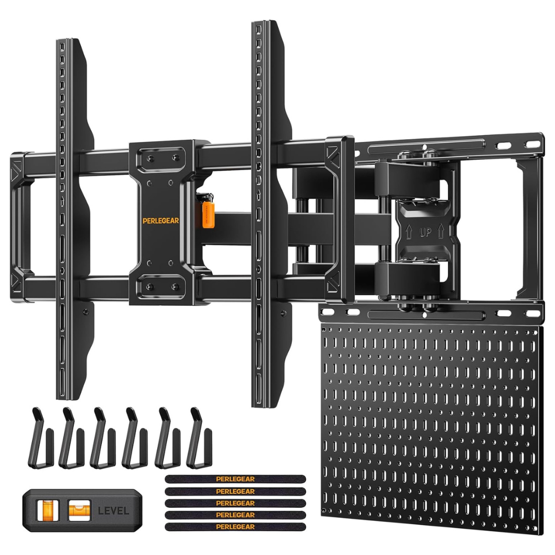 Perlegear Full Motion TV Mount W/ Metal Pegboard For 42"- 84"TVs