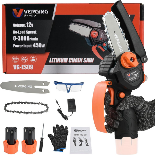 Verging Handheld Cordless Mini Chainsaw with 2-Pack Batteries