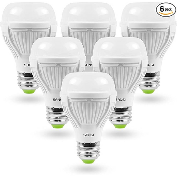 6-Pack SANSI 1600 Lumens 100W Equivalent A19 LED Light Bulbs