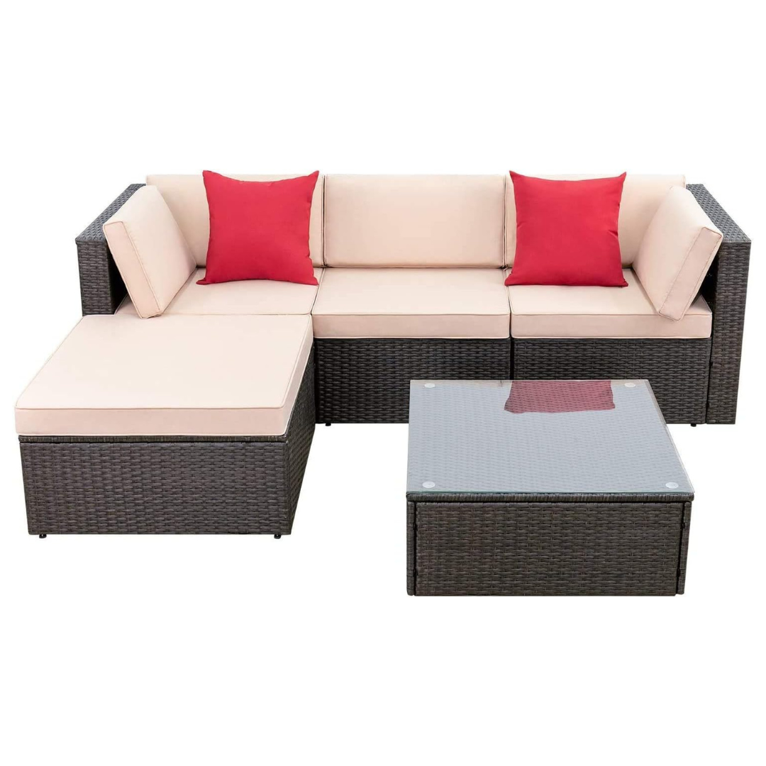 5-Piece Devoko Manual Weaving Wicker Rattan Patio Conversation Set