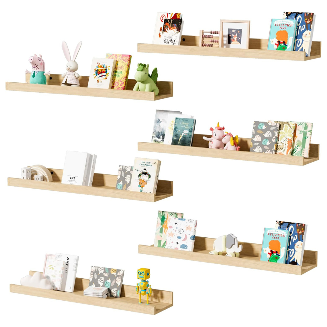 6-Pack Hangning 24" Wall-Mounted Floating Shelves (5 Colors)