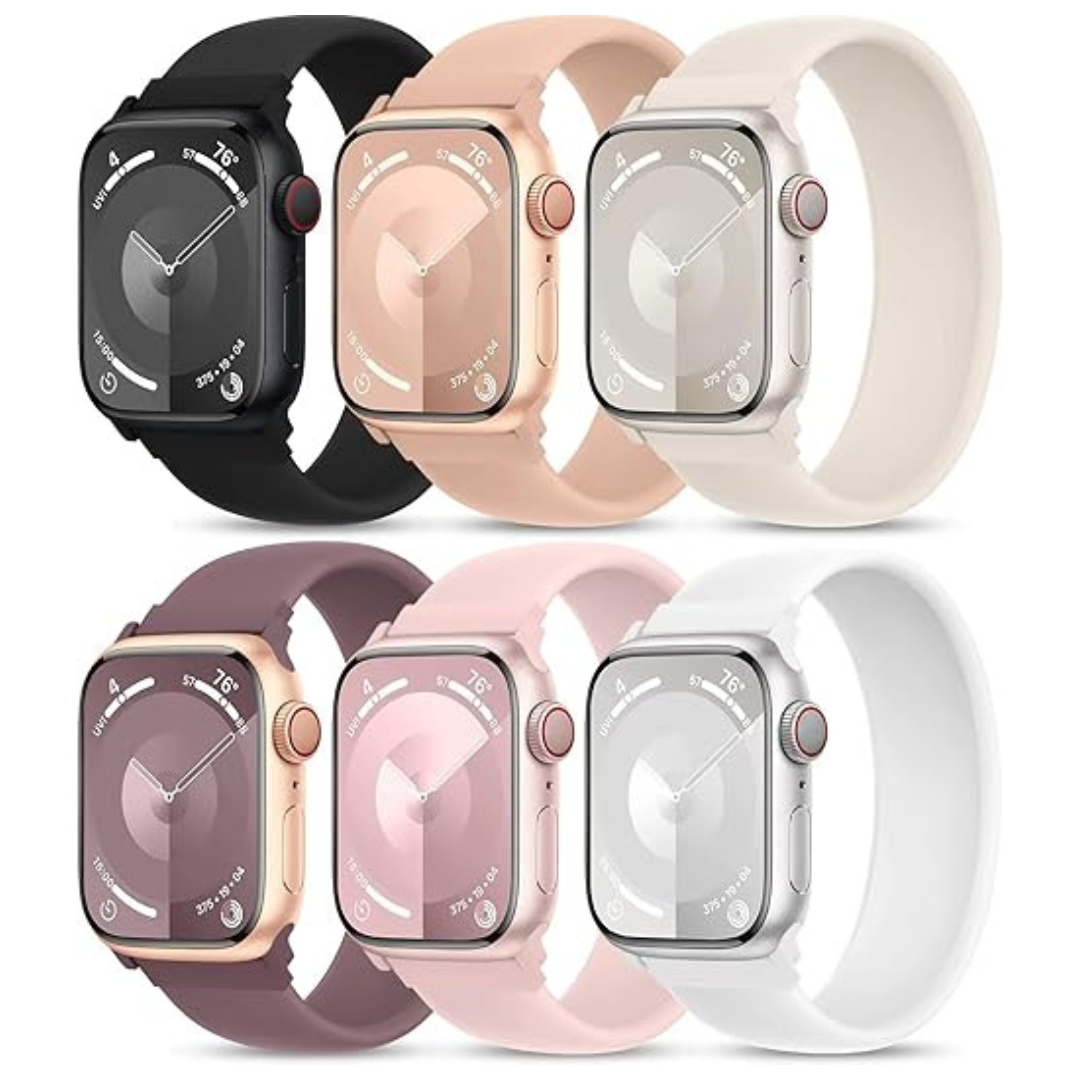 6-Pack Soft Stretchy Strap Silicone Solo Loop Smart Watch Band