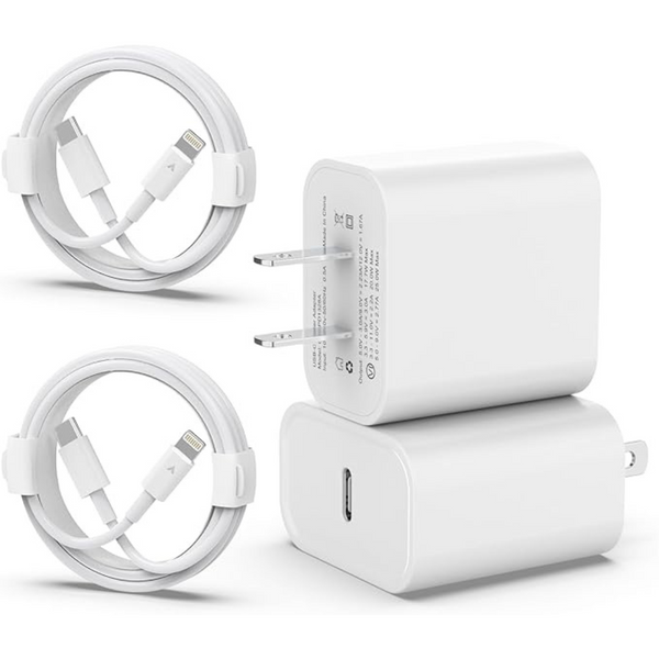 2-Pack 20W PD USB C Wall iPhone Charger With 6ft Cable
