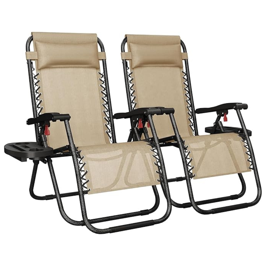 Yaheetech Pack Of 2 Zero Gravity Recliner Chairs W/Pillows, Cup Holder Trays And Carry Strap