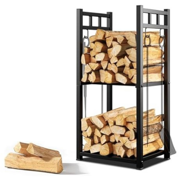 Habit Garden 2-Tier Log Holder Firewood Rack With 4 Hooks