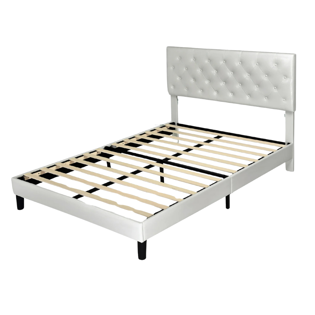 Amolife Queen Faux Leather Upholstered Platform Bed Frame
