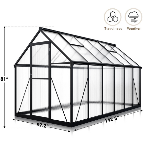 Walk-In 12ft x 8ft Polycarbonate Greenhouse W/Roof Vent