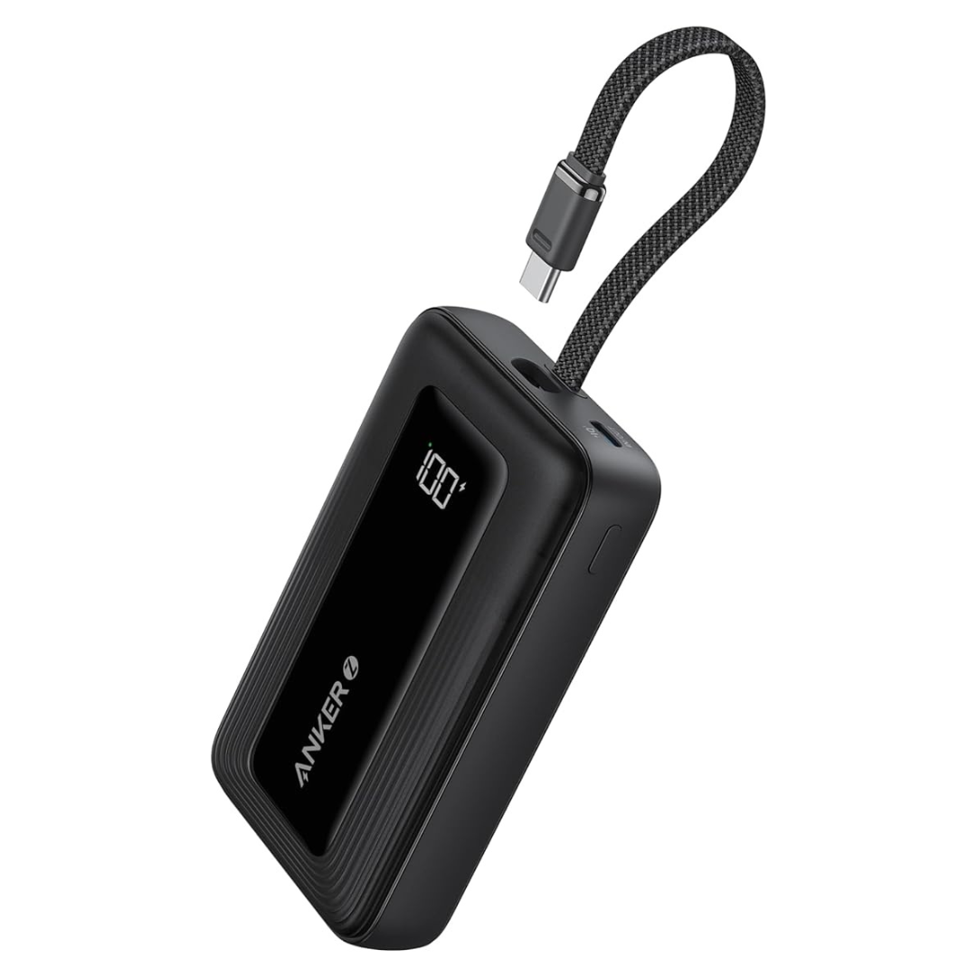 Anker 10,000mAh 30W Portable Power Bank W/ Built-In USB-C Cable