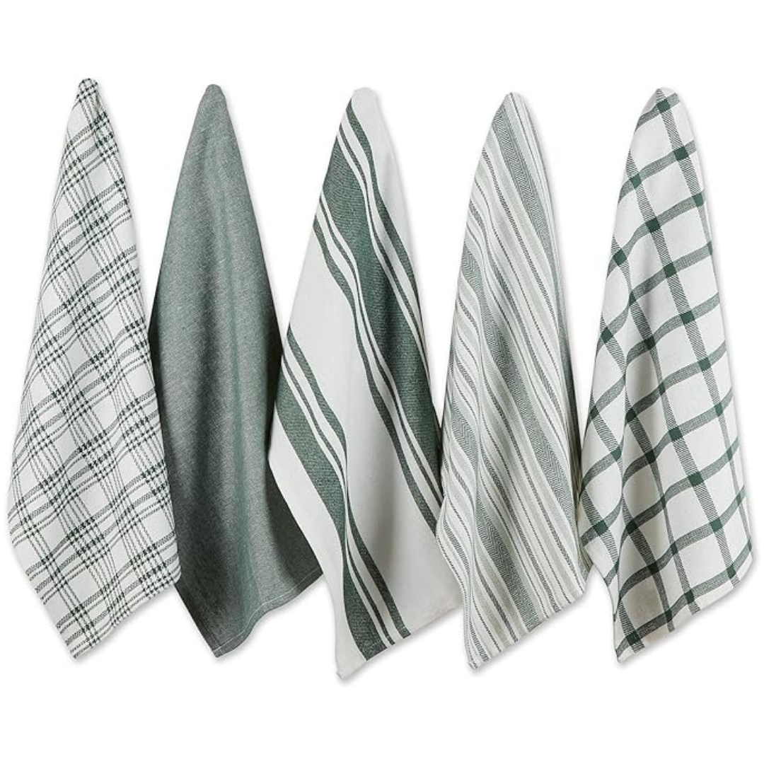 5-Piece DII Assorted Woven, Kitchen Dishtowel Set (Dark Green)