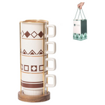 Coffee Mugs Set Of 4 With Acacia Wood Stand