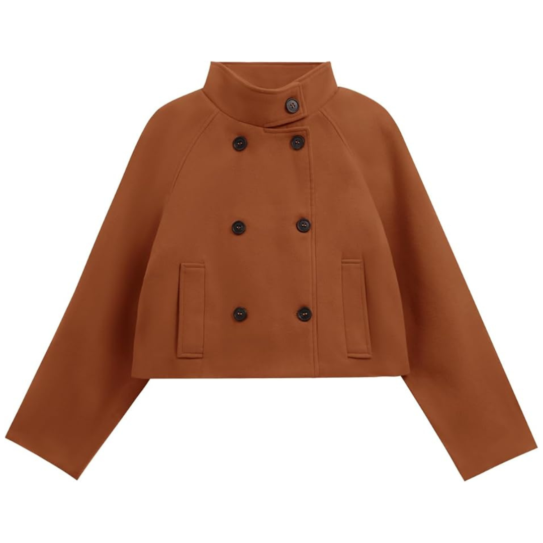 Women's Cropped Pea Coat Casual Double Breasted Jackets
