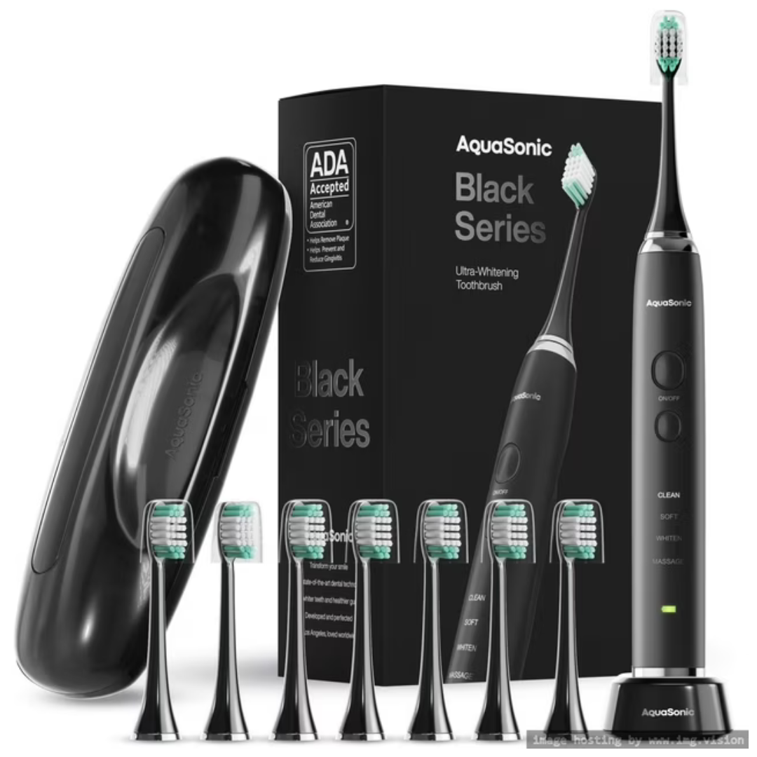 Aquasonic Black Series Ultra Whitening Toothbrush w/8 Brush Heads