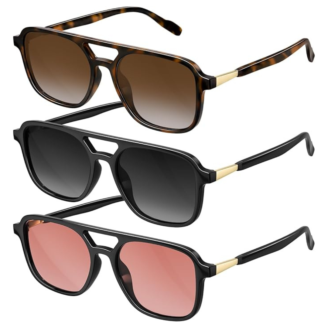 3-Pack Polarized UV400 Protection Retro Aviator Sunglasses