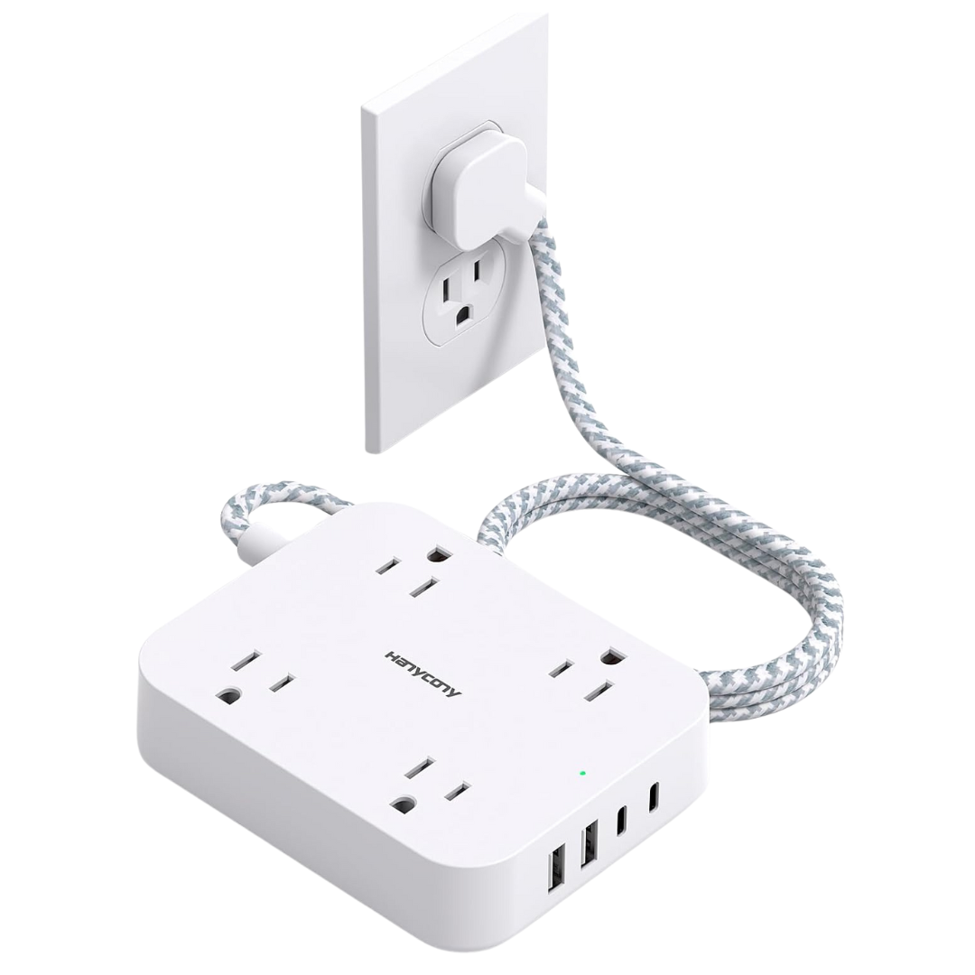 5ft Power Strip Flat Plug Extension Cord With 4 USB Ports