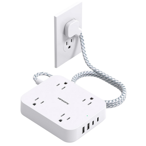 5ft Power Strip Flat Plug Extension Cord With 4 USB Ports