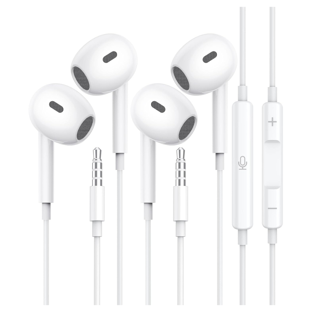 2-Pack MFi Certified HiFi Stereo 3.5mm Wired In Ear Headphones With Mic