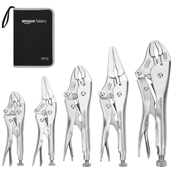 Amazon Basics 5-Piece CR-V Locking Pliers And Wire Cutters Set With Carrying Case