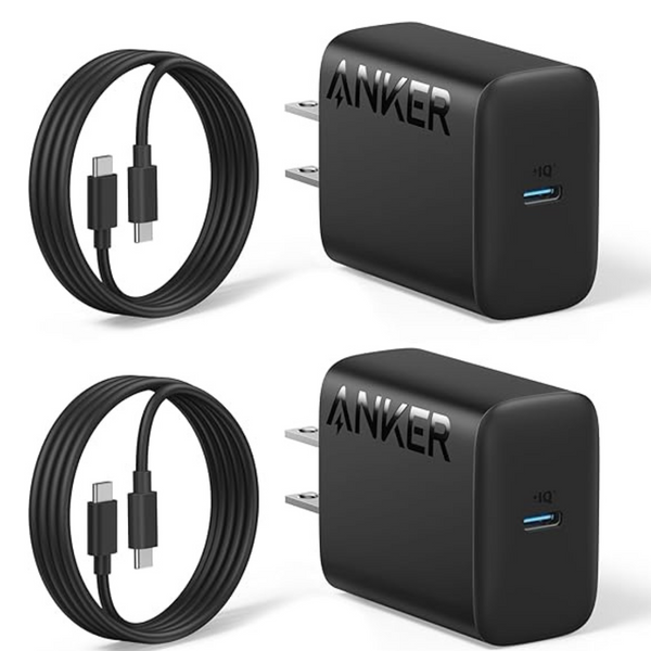 2-Pack Anker 25W USB-C Charger Adapter With 2-Pack 5.5Ft USB-C Cable
