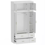 White 6-Door Big Wardrobe Armoires With Hanging Rod