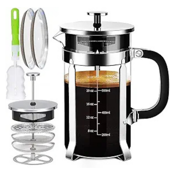 French Press Coffee Maker With Stainless Steel 4 Filters System