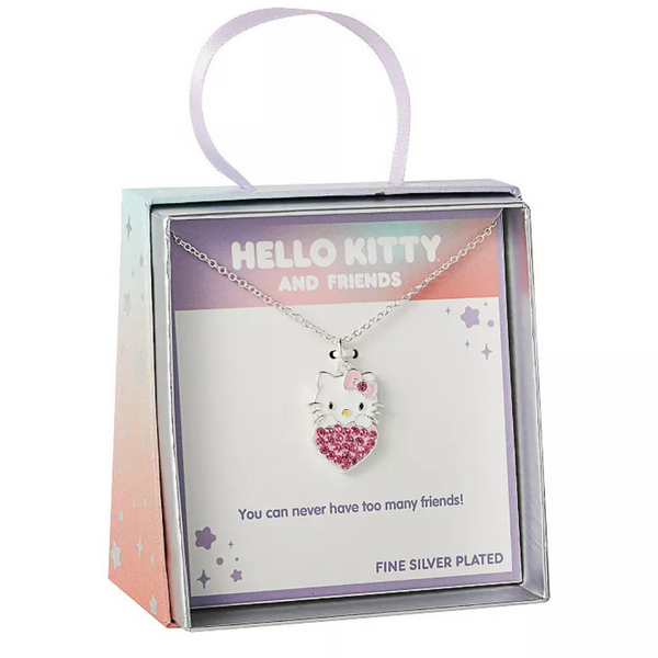 Sanrio Silver Plated Pink Crystal Hello Kitty Pendant Necklace