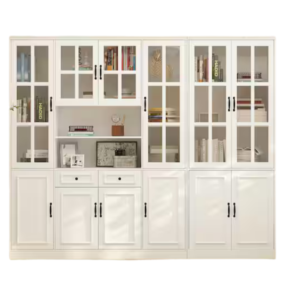 94.5" Wide White Wooden MDF 19-Tier Shelves Accent Bookcase
